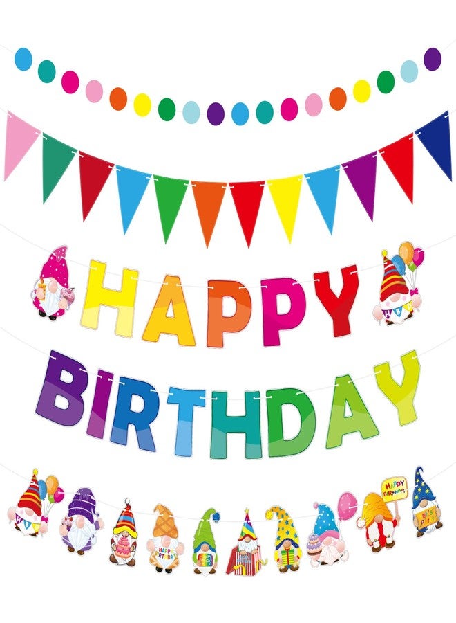 Sinload 5 Pcs Gnome Happy Birthday Party Bunting Banner Colorful Gnome Birthday Decorations Pennant Banners Rainbow Party Backdrop Supplies - Image 1